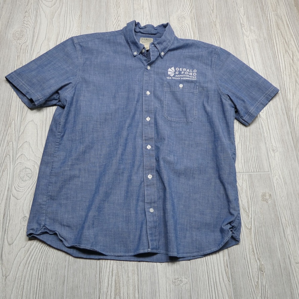 LL Bean Shirt Adult Large‎ Blue Chambray Button Up Gerald Ford Vail Foundation